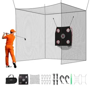 SummerWinsPro 10x10x10 FT Golf Batting Cage, 3-Ply Knotless Polyester Training Driving Hitting Cage with 9-Hole Baseball Target & Ball Bag for Indoor/Outdoor Backyard Usedealsforyoudays