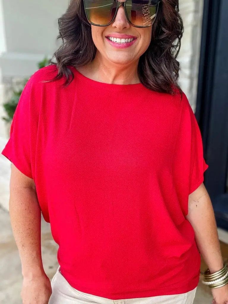 Red Dolman Top S-L by Zenana