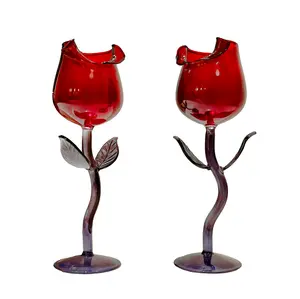 Valentine's Day Rose Cocktail Glass Wine Goblet Glasses Flower Drinkware, Crystal Champagne Flutes Classy Red Wine Glass, Ideal Gifts for Housewarming, Wedding, Birthday Celebrations