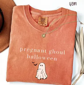 Comfort Colors Pregnant Ghoul Halloween Shirt, Funny Maternity Ghost Tee, Cute Baby Bump Reveal Idea for Fall, Spooky Season Pregnancy Outfit, Fun Halloween Shirt