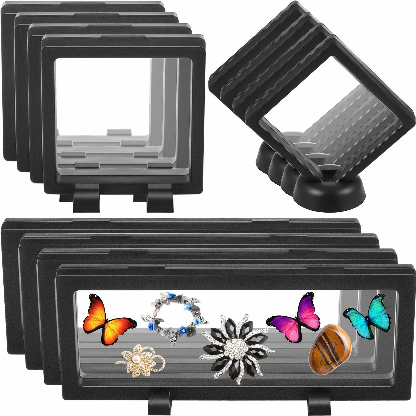 12pcs 3D Floating Display Case Coins Floating Display Stand Transparent PE Jewelry Storage Box Suspension Frame for Challenge AA Medallions Specimens Chip (Multiple Sizes)