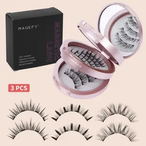 MAGEFY 3 Pairs D Curl Magnetic False Eyelashes, No Glue Needed, Soft & Lightweight Natural Curly Lashes with Strong Magnet, Easy to Apply & Remove, Reusable & Comfortable, Perfect for Manga Eyes, Daily Makeup & Parties