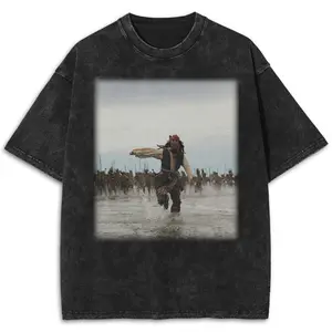 Funny Captain Jack Sparrow Acid Wash T-Shirt, Vintage Pirates of the Caribbean Movie Crewneck Shirt, Meme Johnny Running Menswear Streetwear