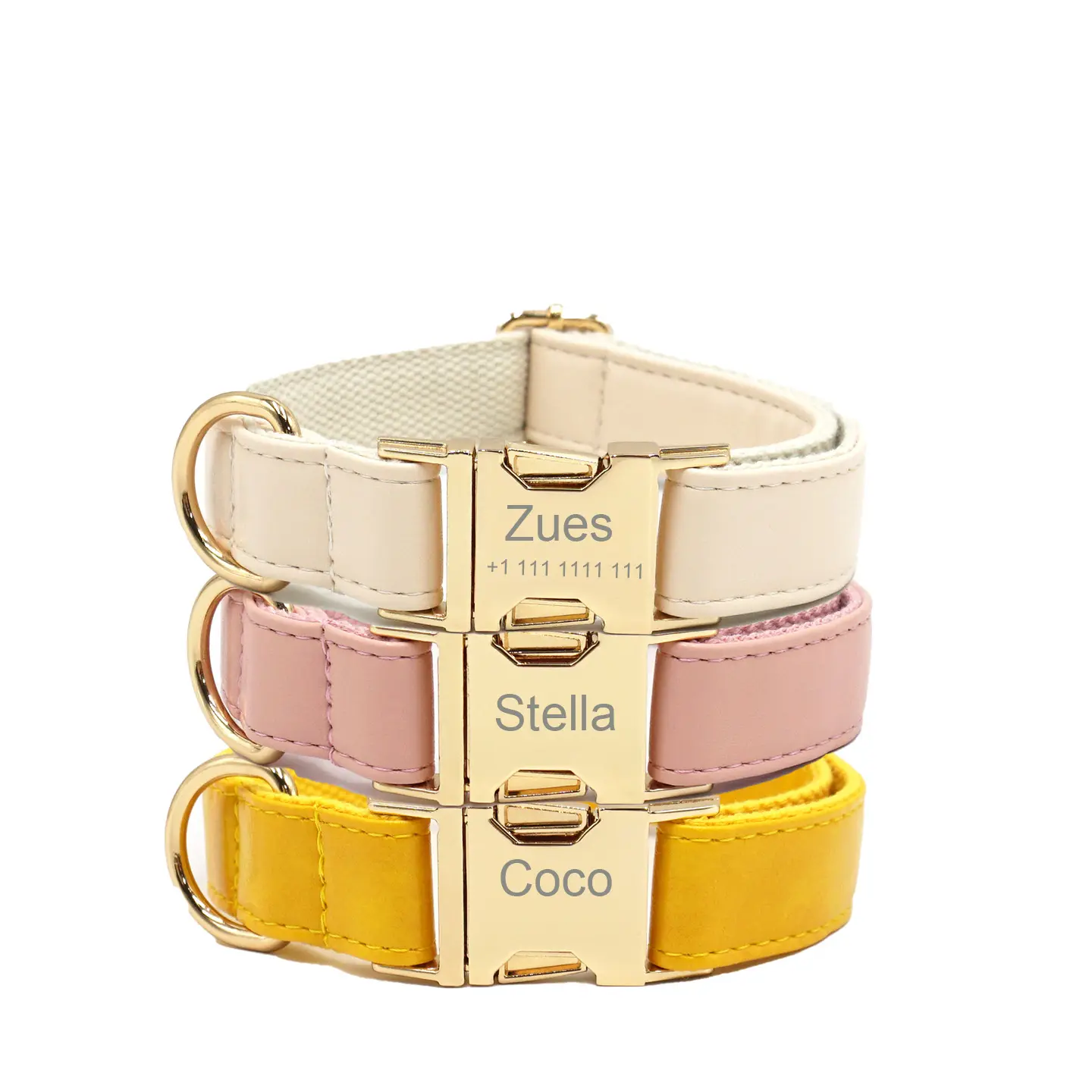 Personalized Dog Collar Textured Leather 1Pc Custom Laser Engraved Soft Cotton  Nameplate Durable ID Durable Material Easy to Install