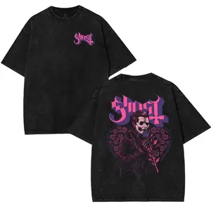 Ghost Band World Tour Album 2025, Vintage zwei Seiten Baumwolle, Graphic Washed T-Shirt, Gothic Grunge, Oversized Pocket Cotton Fabric Fit Tops