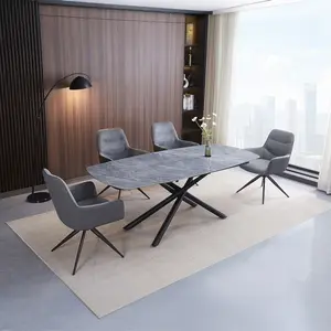 Acme DN03685-5PC 5 pc Hester Grey Ceramic Top 79" Dining Table Set with Black Frame and Grey Chairs Modern Dining Solution