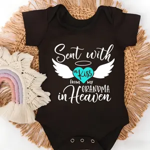 Baby Bodysuit Sent With A Kiss From Grandma In Heaven Print 100% Pure Cotton Non-Irritating Snap Closure Breathable Perfect For Gifting & Everyday