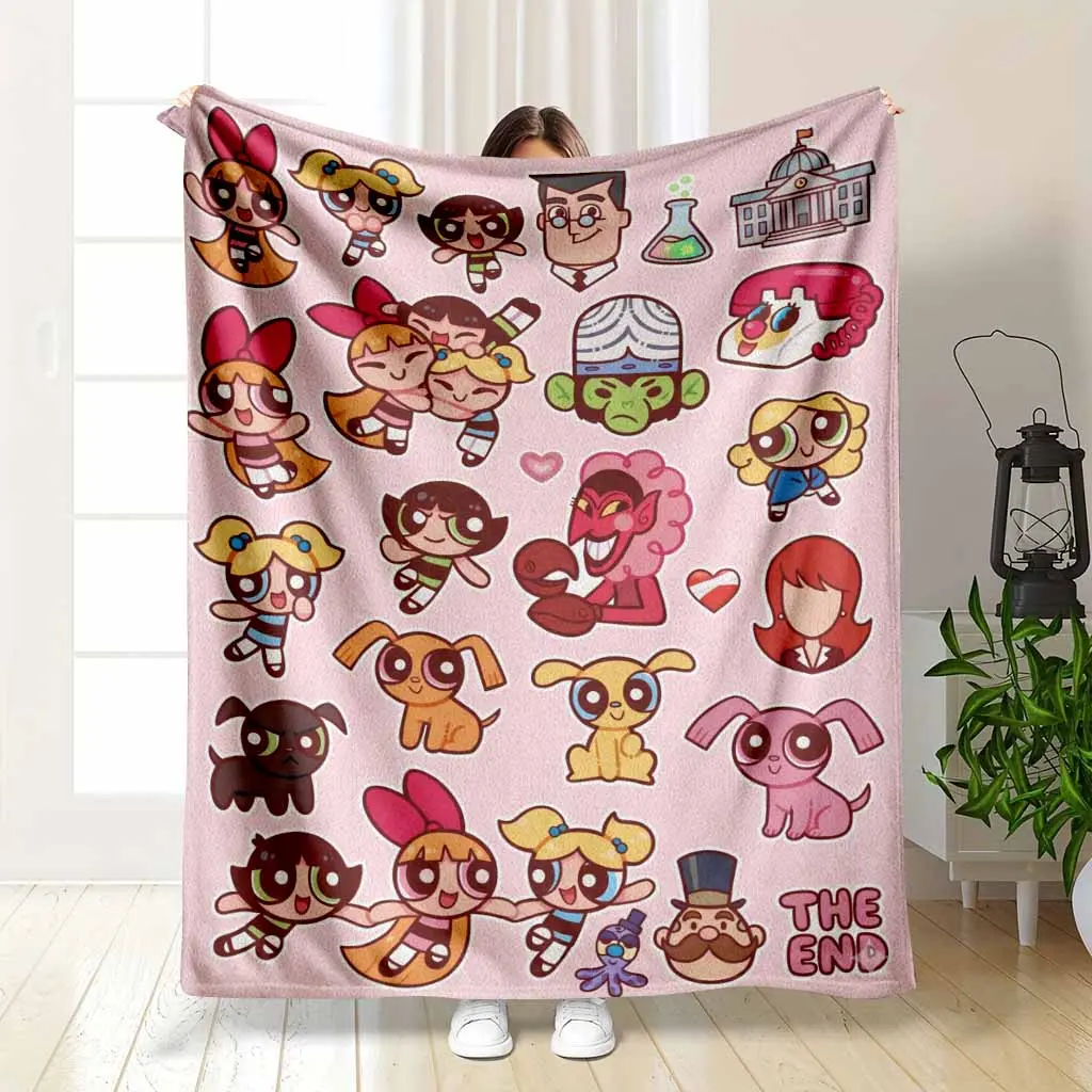 Powerpuff Girls cartoon character print plush flannel blanket vibrant and playful design ultrasoft cozy and durable perfect for living room decor sofa throws bedroom naps couch blankets and holiday gift ideas