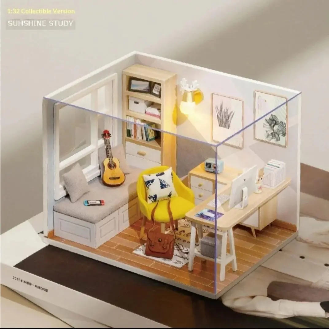 DIY 1:12 Scale Wooden Dollhouse Kit, 3D Miniature Scale Sunshine Study Toy for DIY Woodwork