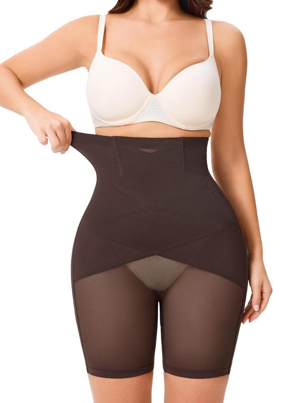 Women's Solid Sheer High Waist Shapewear Shorts, High Stretch Tummy Control Shaper, Ladies Shapewear Bottoms for Daily Wear