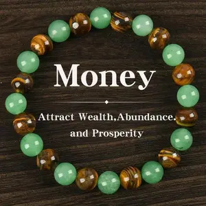 1 Piece Money Attraction Bracelet, Green Natural Stone and Tiger Eye Stone, Blue Friendship Bracelet Jewelry, Protection Bracelet, Encouragement Gift, Fashionable Colorful Beaded Artificial Crystal Bracelet