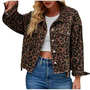 Autumn and Winter New Leopard Print Fashion Casual Denim Short Jacket for Women