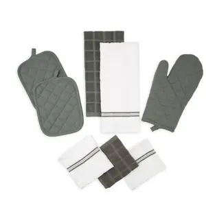 8-Piece Cotton Kitchen Towel, Dishcloth, Oven Mitt, and Pot Holder Set, Gray