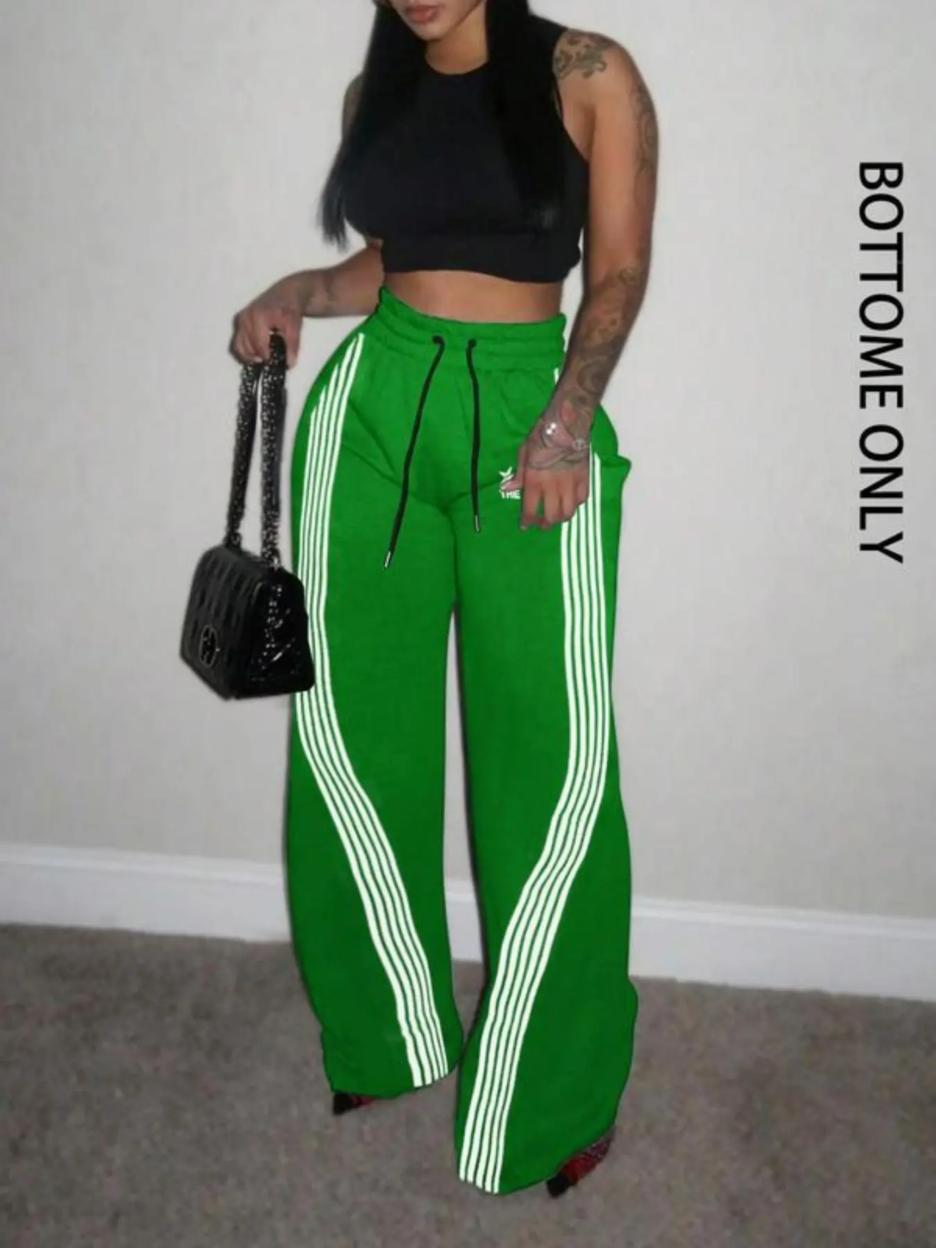 Women's Vintage Side Striped Sport Pants Bottoms Y2K Casual Loose Fit Wide Leg Bell Bottom Pants, All Seasons Spring Comfortable Daily Wear Long Pants Womenswear Casual Fashion Bottoms