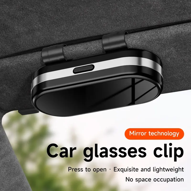 High-End Mirror Car Sun Visor Eyeglasses Case, Universal Sunglass Storage Box, Card Receipt Organizer, Car Interior Upgrade Accessory