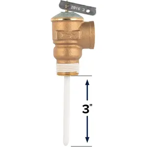 Automatic Temperature and Pressure Relief Valve with Extension Probe and Lever | Features an All Brass Body with a Stainless Steel Pressure Spring | (10473)
