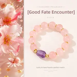 [Good Fate Encounter] crystal bracelet, rose quartz amethyst smoky quartz, unisex, daily wear gift, 13mm natural stone beads, love romance personal charm symbol