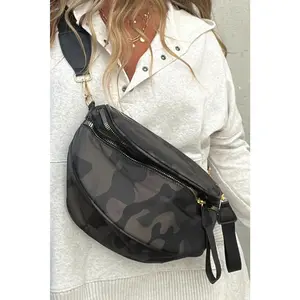 Vineyard Green Camouflage Print Double Zipper Crossbody Bag