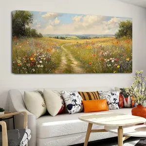 1.5 Inch Thick Solid Pine Wood Frame, Living Room Bedroom, Large Canvas Wall Painting, Art Decoration, Vintage Wildflowers Flowers Pictures, Vintage Field Flowers Nature Landscape Paintings, Art Decoration Poster Artwork Ornaments Photo Print Artistic