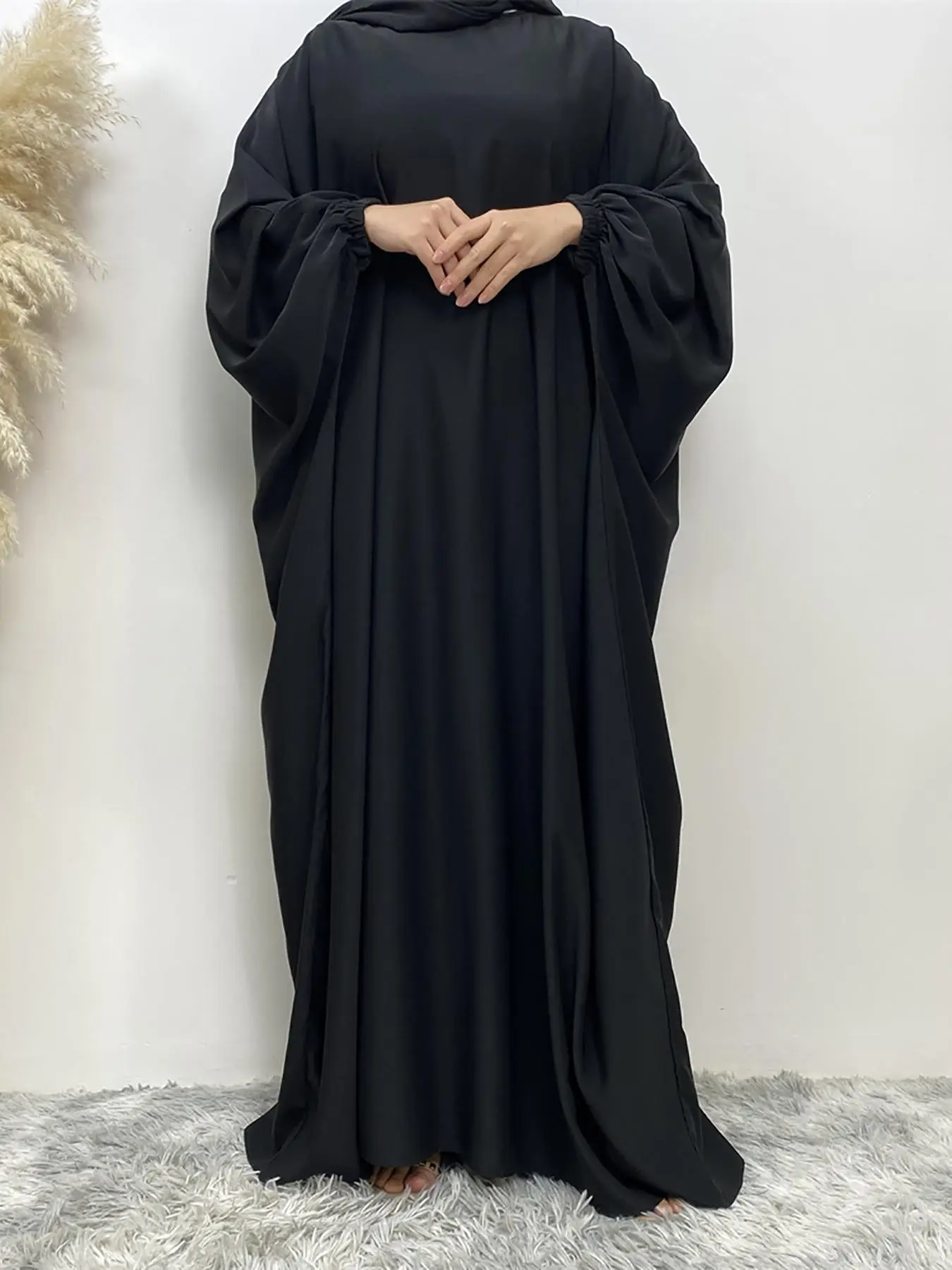 Women's Plain Batwing Sleeve Zipper Kaftan, Casual Long Sleeve Maxi Dress For Spring & Fall, Women's Islamic Clothing For Daily Wear, Summer Outfits 2