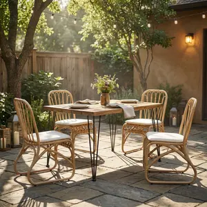 ARCH 5-Piece Patio Furniture Sets, 32.5" Square Acacia Wood Top Dining Table Set of 4 with Rattan Chairs, Modern Outdoor Furniture for Patio, Backyard