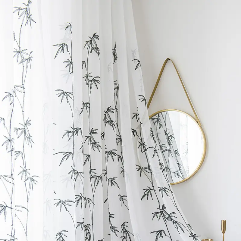 Elegant Bamboo Embroidered Drapes, Breathable Window Covering for Bedroom & Living Room, Perfect for Balcony Decor, Durable Design