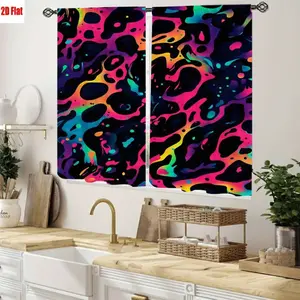 2D Flat 2Pcs Abstract Neon Splatter Pattern Curtains for Living Room Bedroom, Vibrant Psychedelic Fluid Art Decor, High Definition Print, Modern Artistic Style, All-Season Home Study Cabinet Decoration