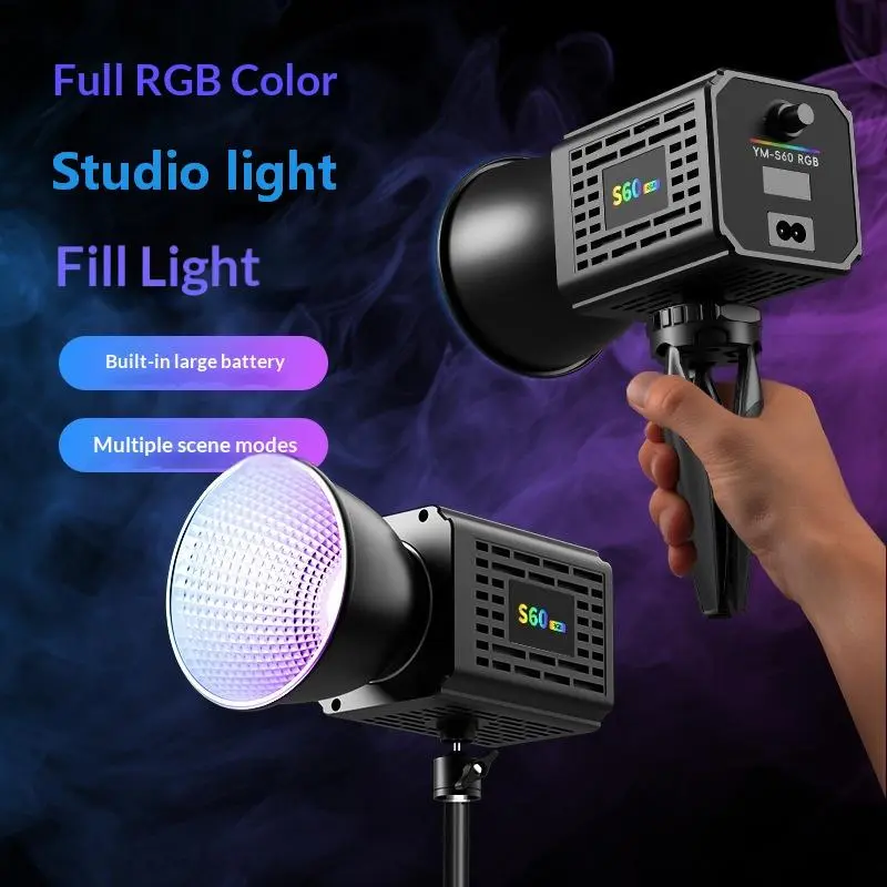 60W Output RGB High-Power COB Studio Light - Rechargeable Handheld Portable Fill Light for Outdoor Live Streaming, Photography