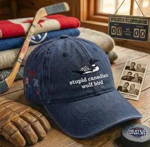 Stupid Canadian Wolf Bird Embroidered Wash Cap, Romantic LGBT Couple Gift, Vintage Adjustable Cotton Hat