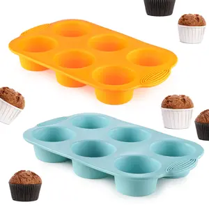 BPA Free Silicone Muffin Cupcake Pan Molds - 2 Packs (Orange & Peacock Blue) for Baking - Ideal for Cupcakes, Muffins, Brownies & More - Tin Set Baked