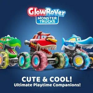 3 Pack Light Up Monster Trucks - Press & Go Dinosaur Toy Cars for Toddlers Boys 1-5, Glowing Birthday Gift