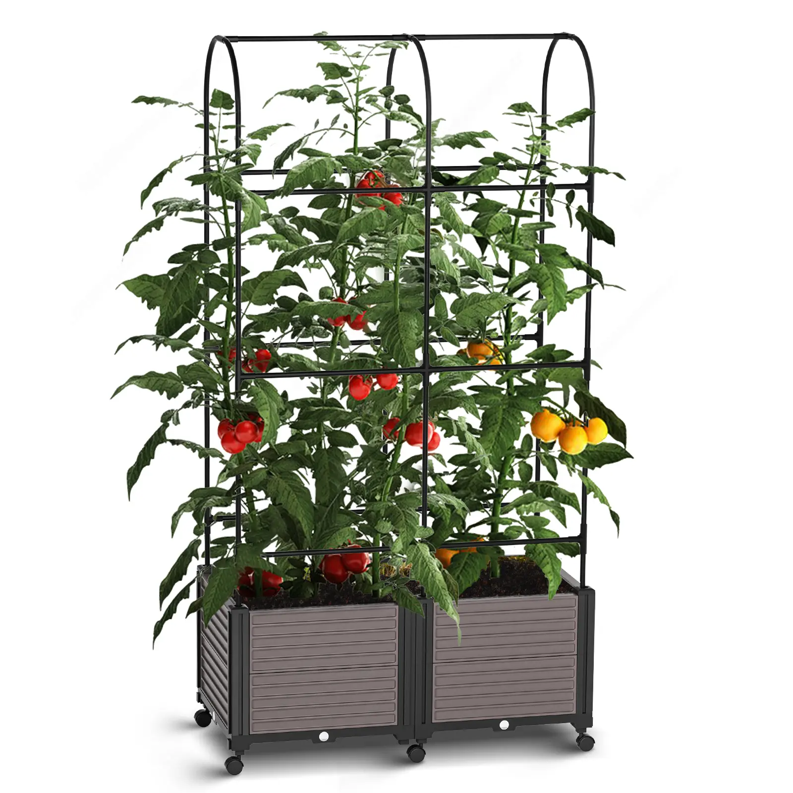 DoCred Raised Garden Bed Planter Box with Trellis - Portable Raised Planter Beds for Vertical Garden Vegetables, Tomatoes; Wheel-Equipped, Easy-Install, Decorative Option for Home Exterior & Indoor Use