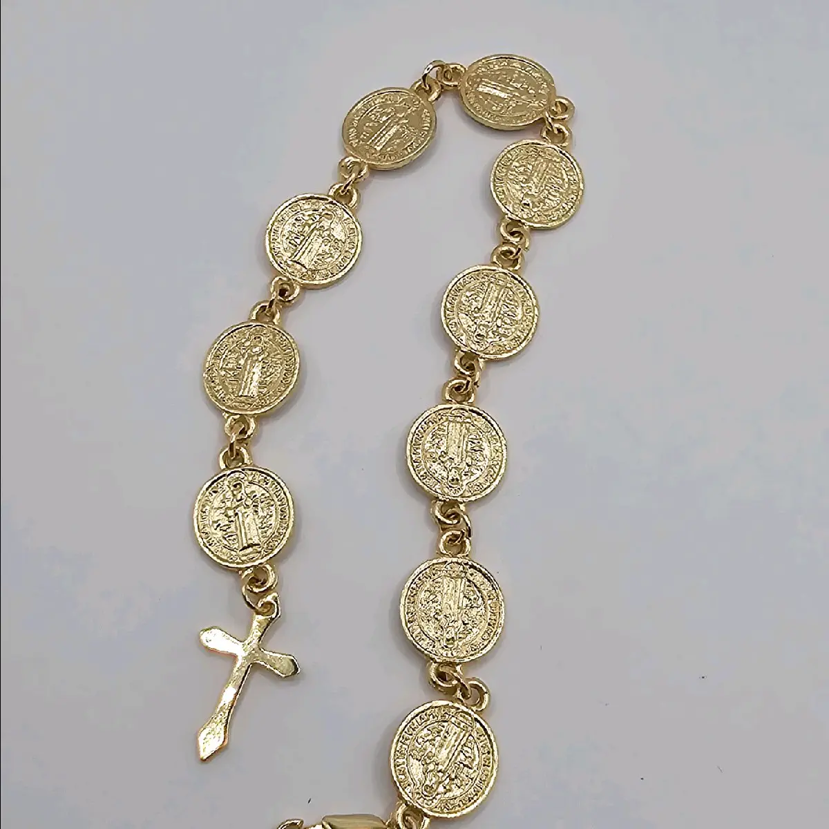 bracelet with cross & Saint Benedict Gold-plated 8"inches