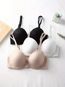 Women's Push-Up Bra Set, Adjustable Straps, Nylon + Spandex Material, Medium Support, Elegant Style, All Seasons, 3/4 Coverage