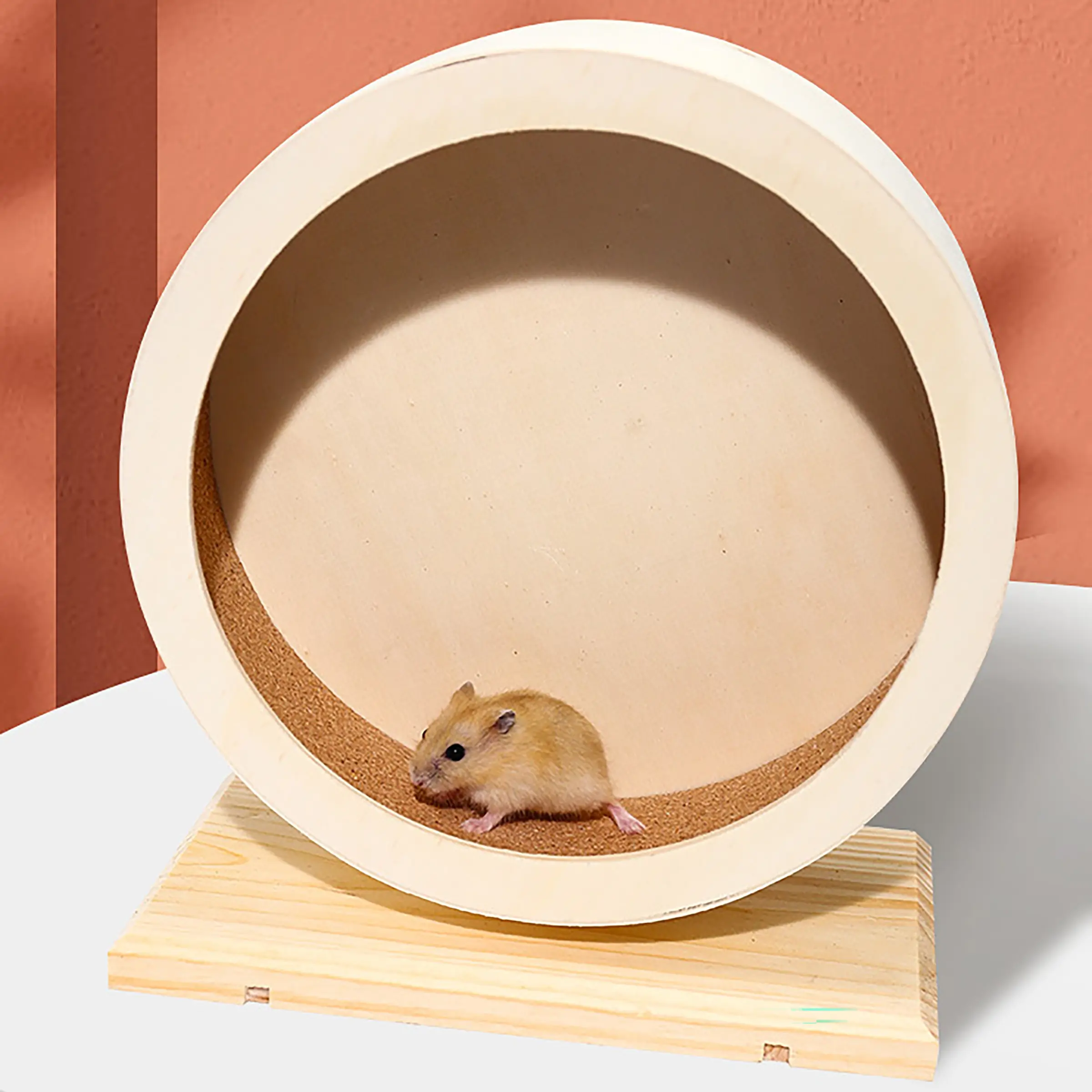 Solid Wood Silent-Run Hamster Exercise Wheel - No Extra Assembly Needed Small Animal Toy, All-Seasons Exercise Aid (As Shown)