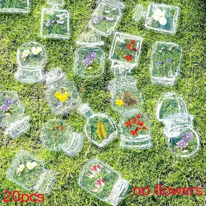 20pcs Creative DIY Dried Flower Bookmarks, Embossed Plastic Film, Spring-themed Transparent Bottles for Kids, Plant Bookmarks with Flowers, Capture Spring Gifts, Random Shape