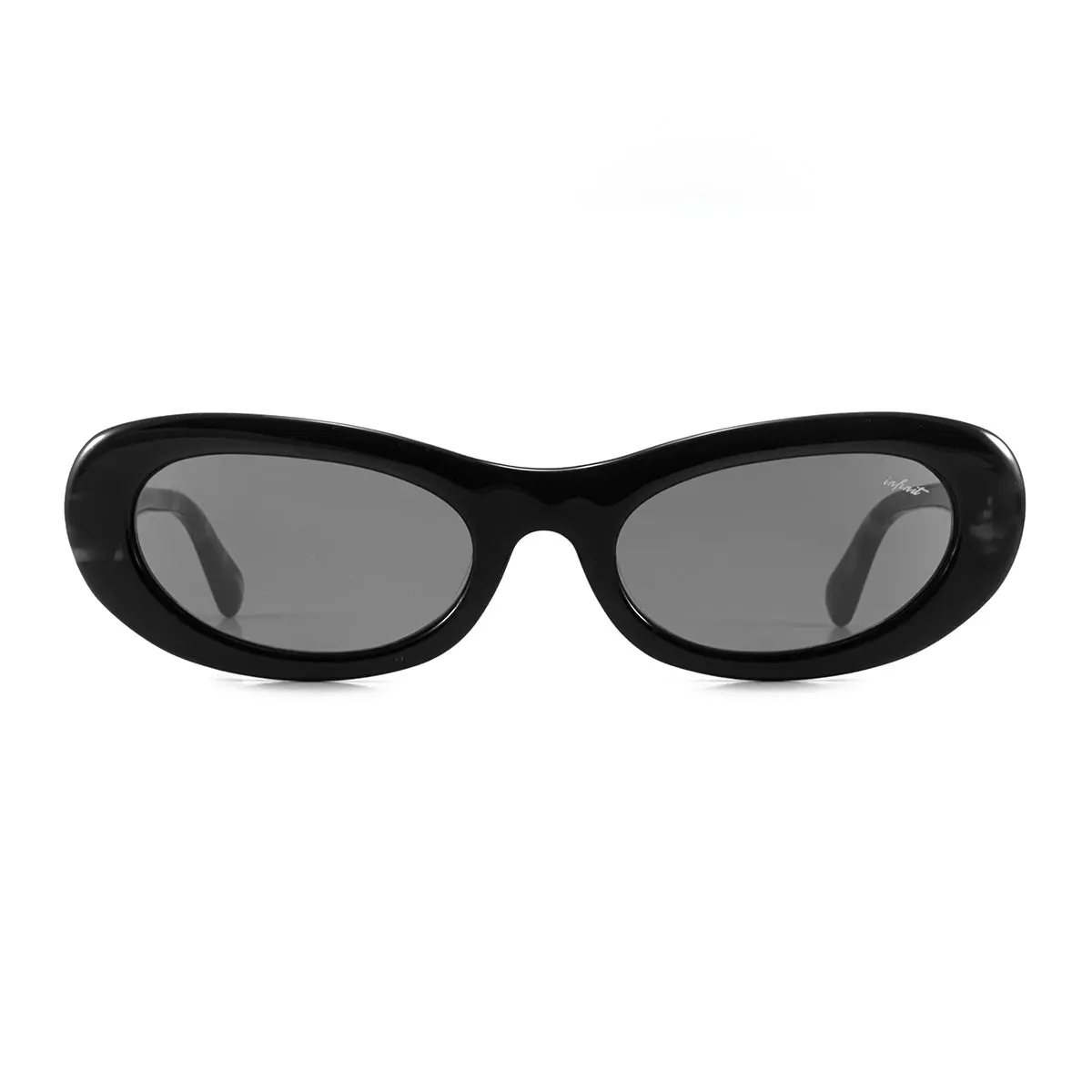 Infinit Asahi Oval Sunglasses, Black Shiny + Gray