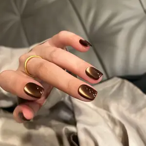 Imayhoo Handmade  Acrylic Press on nails Short square Cat's eye Brown Nails Diy Nails Salon At Home  (10pcs/set)  OMDXX094-Nail Art,Nail Care Nail