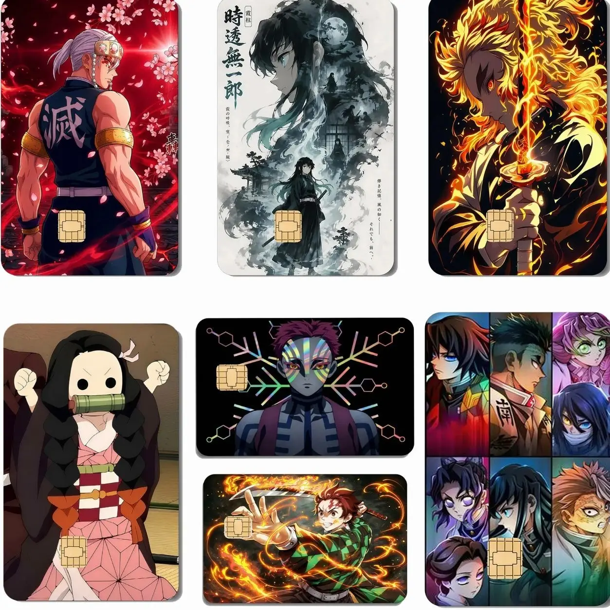 Demon Hunter Credit Card Sticker, Anime Debit Card Skin, Cute Kawaii Gift for Anime Fans, Vinyl Ultra Slim Waterproof Scratch-Resistant, Easy Apply & Remove - Mitsuri Kanroji, Tanjiro Kamado, Muichiro Tokito