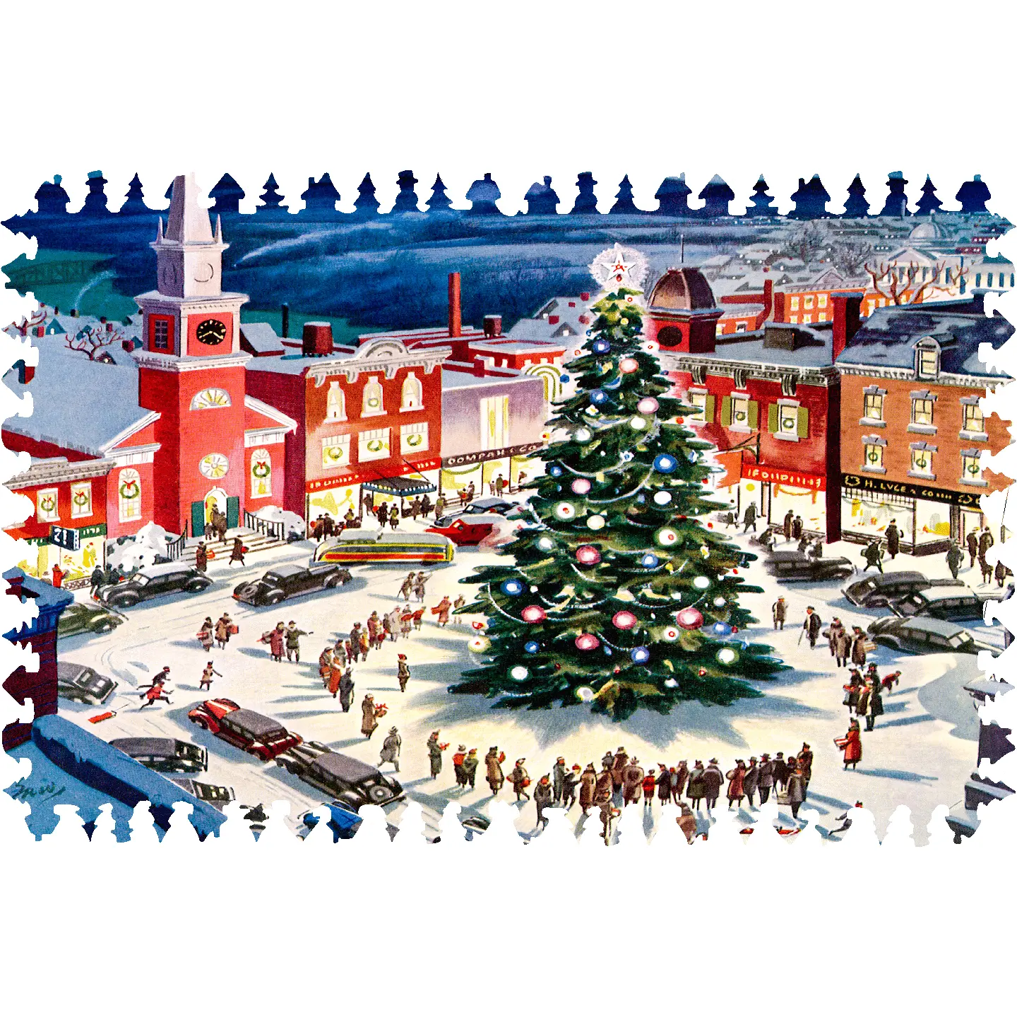 Lighting the Christmas Tree (63 Piece Mini Christmas Wooden Jigsaw Puzzle)