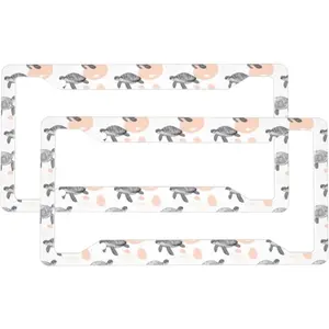 2 Pcs Car License Plate Frames for Women Men - Aluminum Solid Sketch Turtle Print License Plate Cover for Car Accessories for Women Men with Fasteners and Screws ﻿