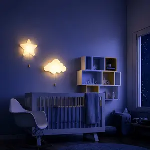 Battery-powered Star and Cloud Design Wall-mounted Night Lights, Decorative Lamps with Cord Switch, Bedroom Decorative Night Lights, Suitable for Home Atmosphere, Father's Day, Birthday, Mother's Day Gifts, and Festival Atmosphere Decoration.