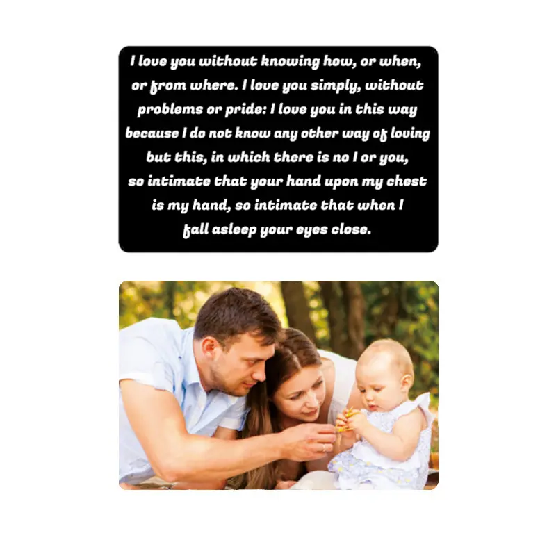 Personalized Picture/Text Wallet Metal Card, Custom Color Print Picture Double Side Wallet Insert Card for Love Note, Anniversary, Husband Wife, Family, Boyfriend,Girlfriend (Black)