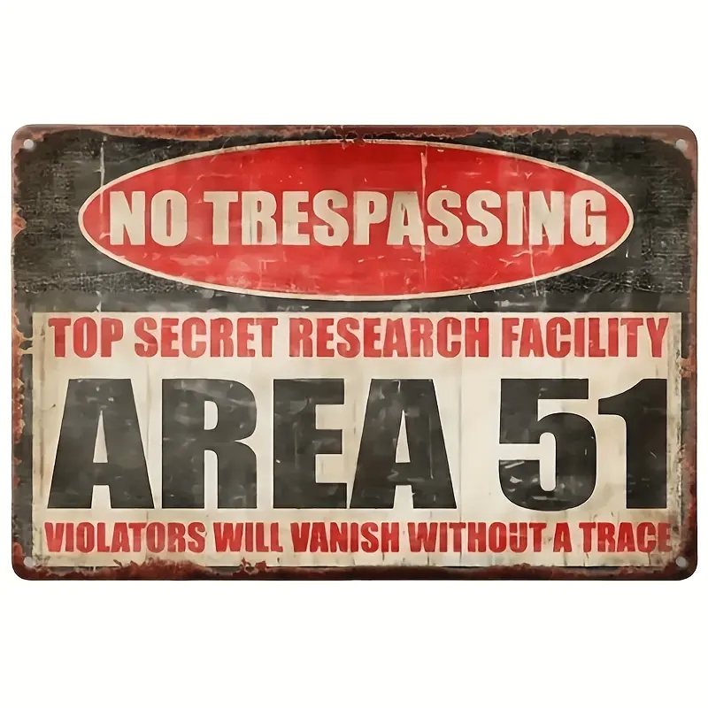 Vintage Tin Area 51 Wall Sign - Classic Vintage Collectible Decorative Speciality Plaques & Signs, 12x8 In Rustic Distressed Retro Alien Warning Decor, No Power Needed, Ideal for Man Cave, Home Bar Gift for Decor Enthusiasts, Classic Vintage Speciality