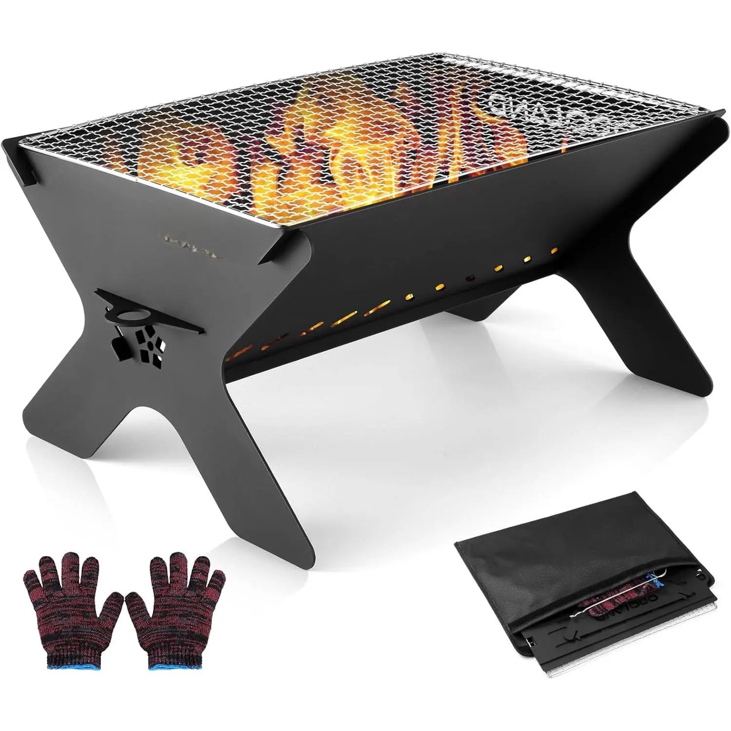 Odoland Camping Campfire Grill, Portable Folding Charcoal Grills, Backpacking BBQ Grill, Heavy Duty Firepit Grill with Carry Bag for Outdoor Cooking, Bonfire, Patio, Backyard