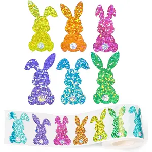 500PCS/roll Laser Rabbit label sticker Easter decorative label packaging sealing sticker Adhesive Stickers 500 stickers/roll 3.8CM
