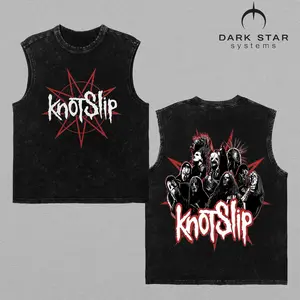 (Tank top shirt)''Knotslip'' Vintage Washed Tee, New Version, Nu Metal Slipknot Band Graphic Tee, Heavy Metal Streetwear T-Shirt, Oversized Rock Concert Shirt, Heavyweight Cotton Double Sided Unisex Tour Merch Tee, Gift for Music Fans