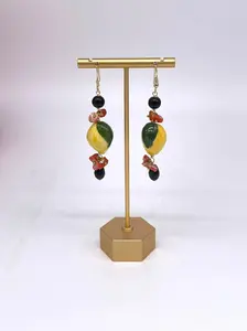 Handcrafted Lemon Earrings in Caltagirone Ceramics, stones and coral V.1