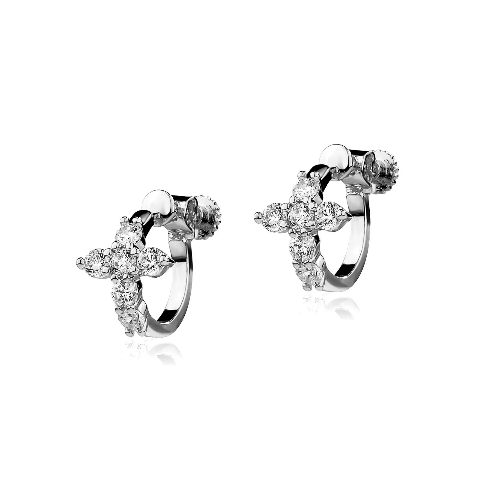 Silver Cubic Zirconia Cross Clip-On Earrings