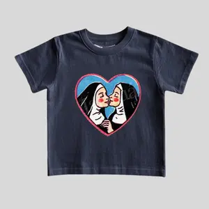 Two Nuns Kissing Graphic Baby Tee, Retro Y2k Aesthetic Tshirt, Trendy Style Tee